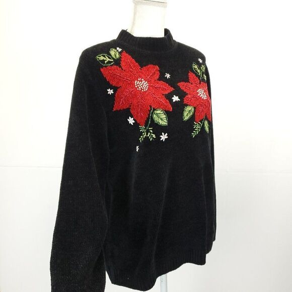 Alfred Dunner Poinsettia Pullover Holiday Sweater - Picture 7 of 11